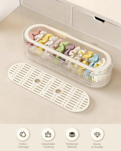 Makeup Brush Holder Organizer, Cosmetic Storage Case with Lid, Clear Acrylic Waterproof Dustproof Organizer for Makeup Sponges, Vanity, Bathroom & Desktop (1 Pack)