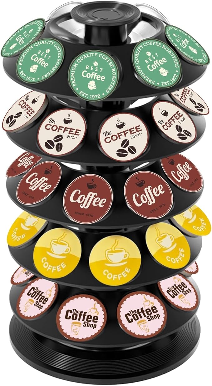K Cup Holder, Coffee Pod Holder for Keurig Pods - 40 Capsule Spinning Organizer with 360° Turntable, Also Fits Nescafé Dolce Gusto Pods, Space Saving for Kitchen Counter & Office