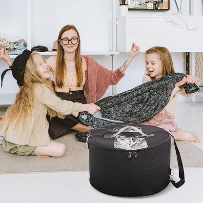 LITLANDSTAR Organizer for Women and Men, Round Storage Box Portable Felt Container Foldable Hat Holder With Dust Proof Lid, Rack for Closet or Travel (17" D x 10" H, Black)