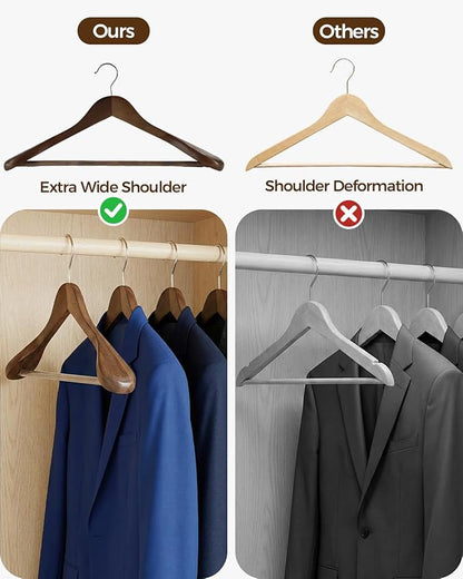 Premium Wooden Hangers 12-Pack – Wide Shoulder Non-Slip Design for Coats, Jackets & Suits | 360° Rotating Closet Organizers | Durable & Space-Saving (Vintage Wood)