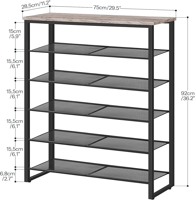 HOOBRO Shoe Rack, 6-Tier Shoe Organizer, for 18-24 Pairs of Shoes, Large Capacity Shoe Storage Shelf, for Entryway, Closet, Hallway, Dorm Room, Industrial, Greige and Black BG67XJ01G1