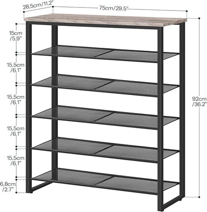 HOOBRO Shoe Rack, 6-Tier Shoe Organizer, for 18-24 Pairs of Shoes, Large Capacity Shoe Storage Shelf, for Entryway, Closet, Hallway, Dorm Room, Industrial, Greige and Black BG67XJ01G1