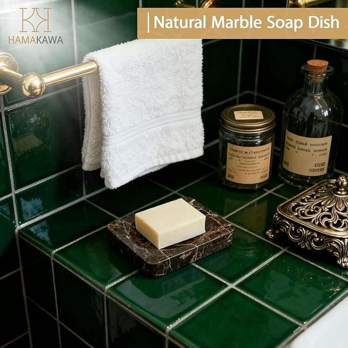 Natural Marble Soap Dish, Rectangle Emperador Dark Jewelry Dish, Dark Brown Style Shower Soap Holder, Modern Stone Sponge Holder, Bar Soap Saver Tray for Bathroom, Kitchen, Easy to Clean