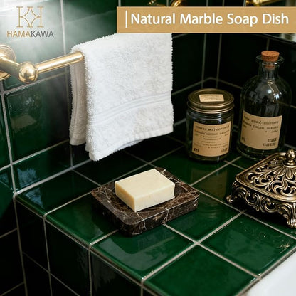 Natural Marble Soap Dish, Rectangle Emperador Dark Jewelry Dish, Dark Brown Style Shower Soap Holder, Modern Stone Sponge Holder, Bar Soap Saver Tray for Bathroom, Kitchen, Easy to Clean