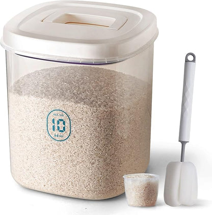 Rice Container 25 lbs,10.5 Qt/10 L/25 lbs Rice Dispenser Food Storage Bin with Measuring Cup & Brush Food Cereal Container Bins Household for Kitchen Pantry Organization(LG-10KG)