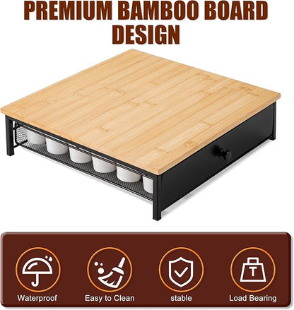 ROWISE Bamboo Coffee Pod Drawer Holder for K Cups, Coffee Capsule Organizer for Home Office, Kitchen, 36 Pods Capacity