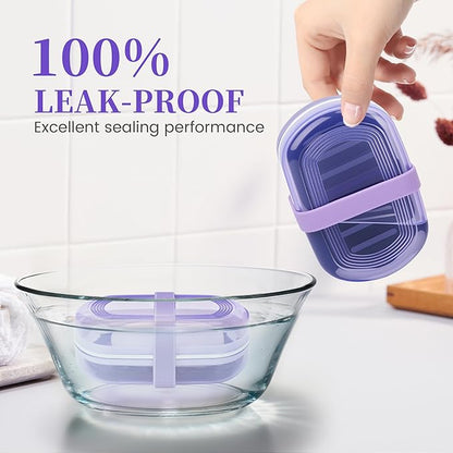 Leakproof Travel Soap Case with Lid | Draining Soap Bar Holder & Dish with Silicone Strap | Includes Mesh Soap Bag | for Shower, Bathroom, Camping, Gym (Grape Purple)