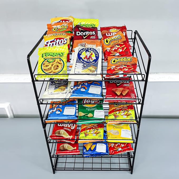 FixtureDisplays® Stackable Can Rack Organizer, Stackable Potato Chip Bag Storage Dispenser for Kitchen Cabinet or Pantry, Black 17.35" Wide x 12.8" Deep x 14" Tall 10145-2D
