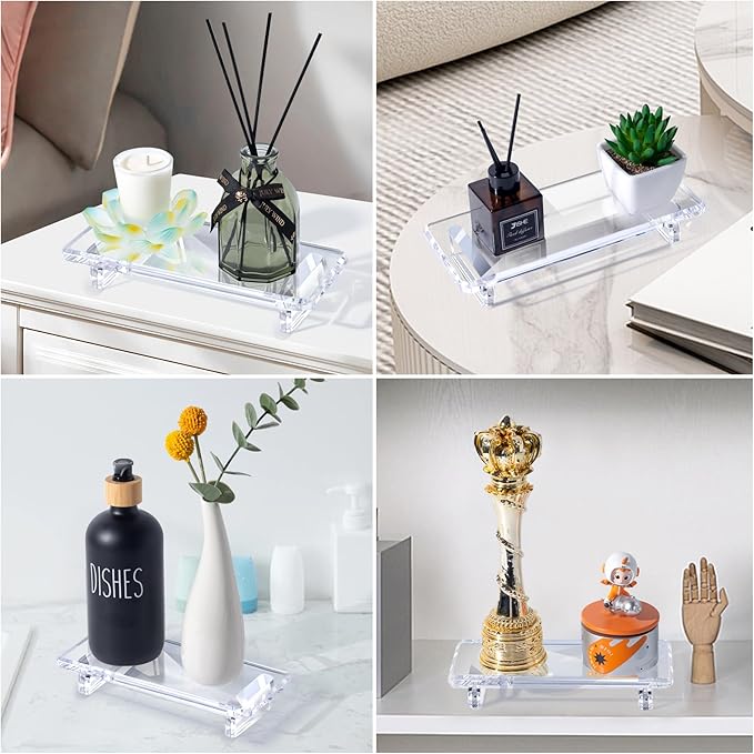 Chivalral Acrylic Bathroom Counter Tray: Water-Resistant Kitchen and Bathroom Tray Countertop Decor,Perfect for Soap Dish,Vanity,Plant,Candle Decor,and Riser Organizer-Small