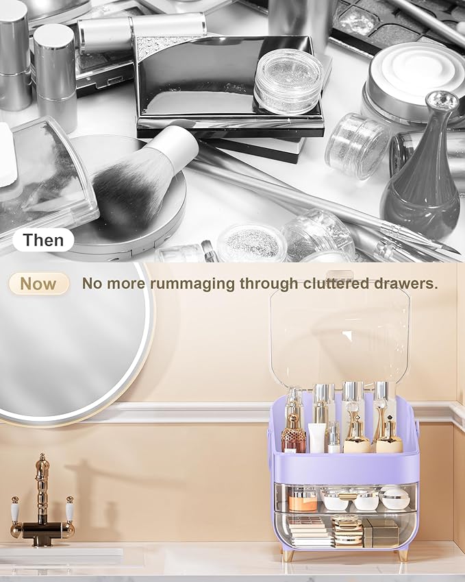 Makeup Organizer Countertop, Skincare Holder Bathroom Counter Organizer, Storage Box Cosmetic Display Cases, Teen Girl Gifts Make up Organizers for Vanity, Dresser (Purple)