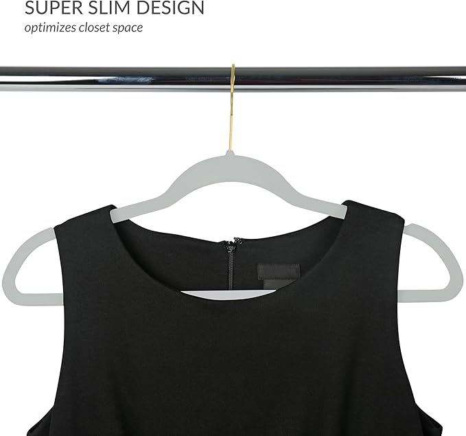 Simplify Slim Velvet Gold Hook Clothes Hangers 100 Pack | Non-Slip | Shirts | Suit | Pants | Dresses | Garments | Closet Storage & Organization | Durable | White