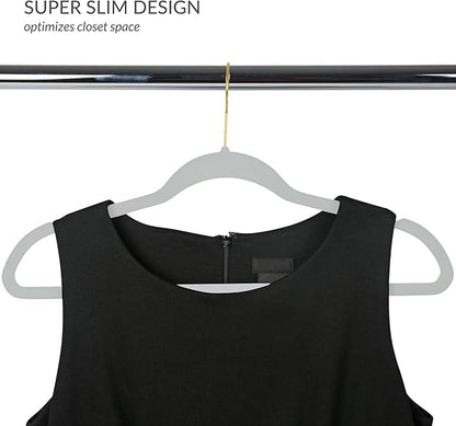 Simplify Slim Velvet Gold Hook Clothes Hangers 100 Pack | Non-Slip | Shirts | Suit | Pants | Dresses | Garments | Closet Storage & Organization | Durable | White