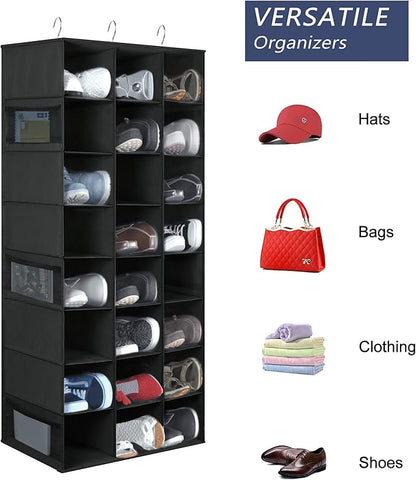 Hanging Shoe Organizer for Closet, 24 Sections Shoe Holder Hanger Rack, Space-Saving Shoe Organizers and Storage, Black