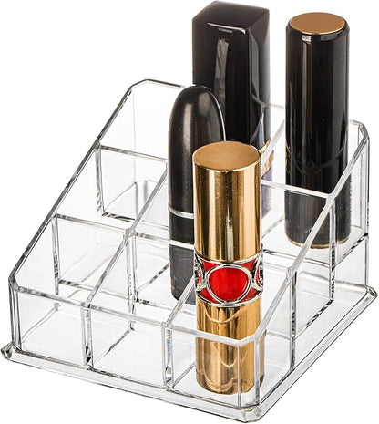 Foraineam 6 Pack Lipstick Holder Organizer, 9 Spaces Clear Lip Stick Storage Stand Container, Small Cosmetic Beauty Makeup Display Cases for Lipsticks, Lipgloss, Brushes, Bottles