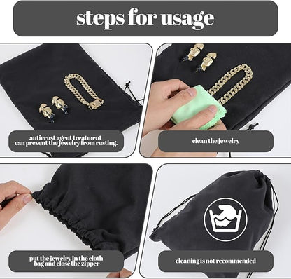 8PCS Silver Storage Bags Anti Tarnish with Drawstring 18" x 18" 9" x 12" Anti Tarnish Jewelry Storage, Velvet Silverware Polishing Storages Pouch for Jewelry, Flatware, Trays, Vase (Black)