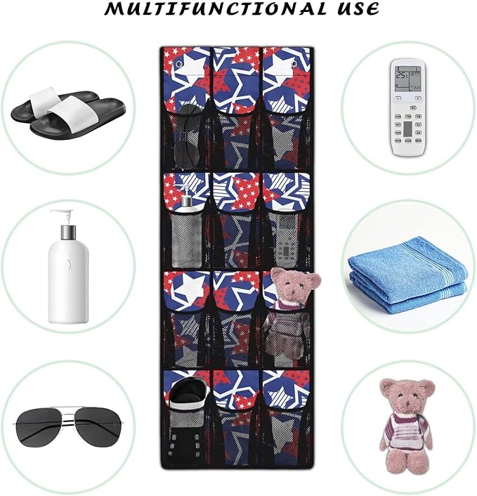 ZUXONGSY12 Pockets Behind Door Organizer American Star Over The Door Shoe Organizer Multi-Funtion Wall Hanging Storage for Living Room 4th of July Shoe Holder Hanger