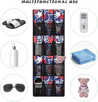 ZUXONGSY12 Pockets Behind Door Organizer American Star Over The Door Shoe Organizer Multi-Funtion Wall Hanging Storage for Living Room 4th of July Shoe Holder Hanger
