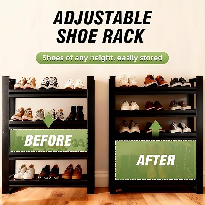 Shoe Rock for Closet,Shoe Rack for Entryway,Freestanding Garage Shoe Shelf, Metal Adjustable Shelves,Easy to Assemble,Suitable for Wardrobes,Entryways,Bedrooms,and Garages (31.5" W x 11.8" D x 54" H)