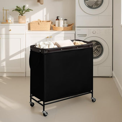 StorageWorks 3 Section Laundry Hamper, Rolling Laundry Cart with Wheels and Handles, Laundry Room Double Sorter for Organizer and Storage, 31.7 Gal(120L), Black