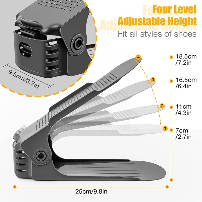 Neprock Shoe Slots Organizer, 20 Pack Adjustable Shoe Rack Stacker Storage Space Saver, Double Deck Shoe Rack Holder for Closet Organization (Grey)