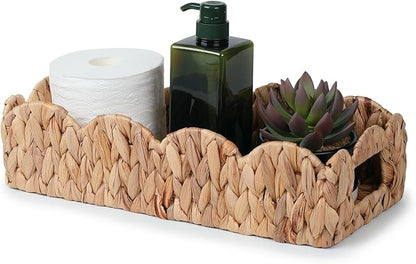 YANGQIHOME Toilet Paper Basket, Water Hyacinth Toilet Tank Basket for Storage, Scalloped Baskets for Bathroom Decor Bedroom Nursery Room Kitchen