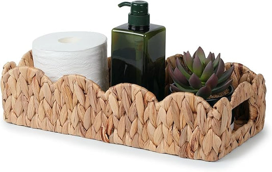 YANGQIHOME Toilet Paper Basket, Water Hyacinth Toilet Tank Basket for Storage, Scalloped Baskets for Bathroom Decor Bedroom Nursery Room Kitchen