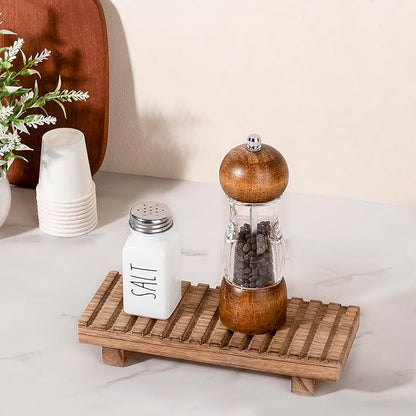 Bathroom Tray Rustic Farmhouse Bathroom Decor Wood Display Stand Riser Kitchen Soap Dish Holder for Vanity, Countertop, Sink, 8.6 * 3.6 Brown