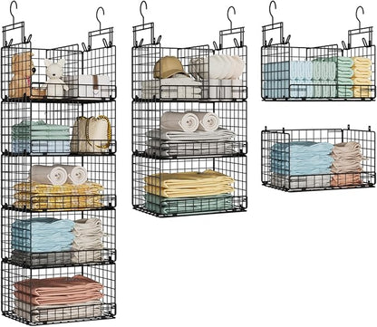 VyGrow 5 Tier Hanging Closet Organizer with Adjustable Dividers, Heavy-Duty Storage Shelves for Clothing, Kitchen, Laundry Room, Extra Large Baskets, 15.7" W x 11.8" D x 51" H, Black