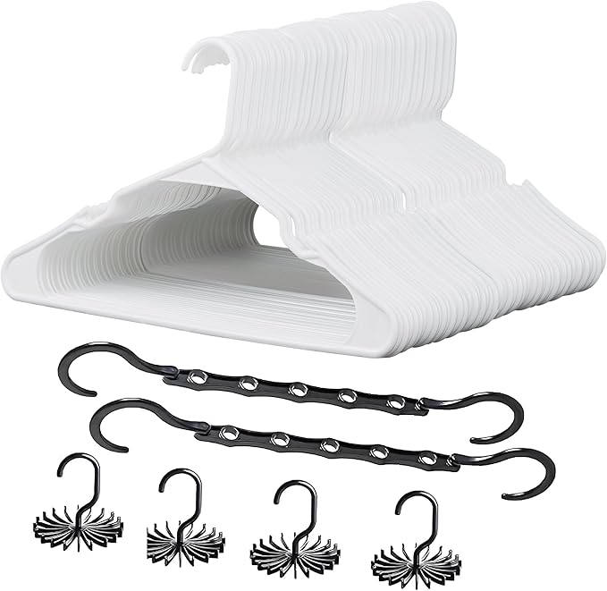 VECELO 50 Pack Plastic Hangers, Space-Saving Clothes Hangers with Shoulder Notches for Straps, Durable Non-Slip Hangers for Closet, Ideal for Shirts, Dresses, Coats, Pants,Suits