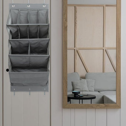 STAHAD Multi-Compartment Hanging Storage Bag for Back of Door, Gray 11-Pocket Organizer, Large Capacity Household Door Back Storage Pouch for Living Room and Entryway