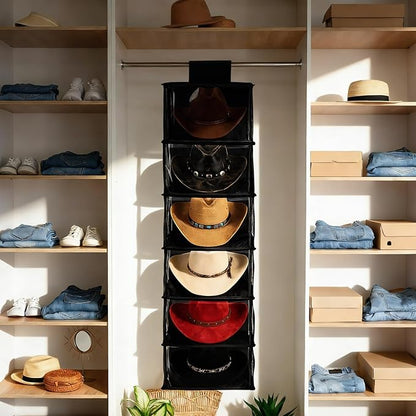 Briwooody 2 Pack XL Cowboy Hat Rack for Closet, 6 Shelf Hanging Hat Organizer for Wide Brim Caps, Dustproof Storage with Cover, Space Saving Closet Organizer for Cowboy Fedora Western Caps