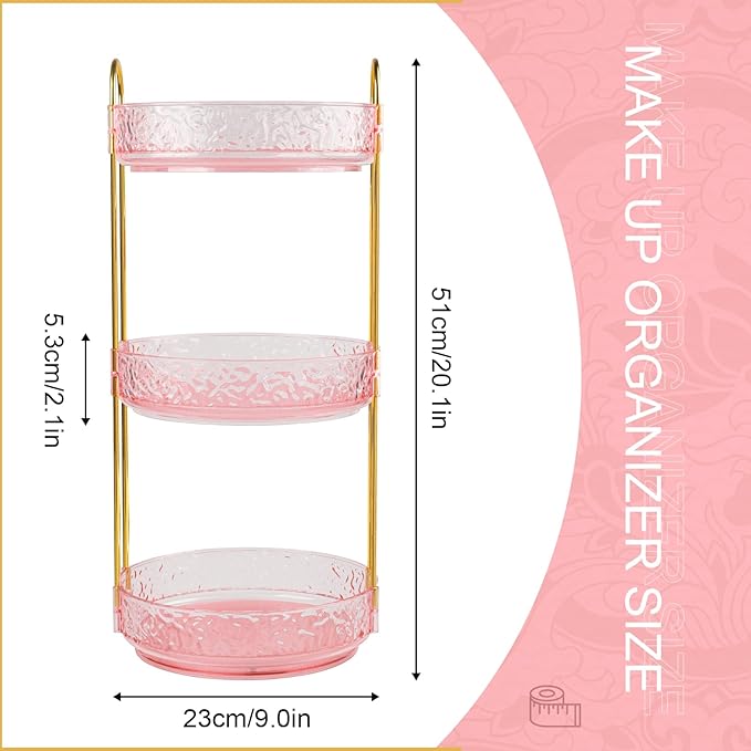 Fangoo Rotating Makeup Organizer for Vanity, 360 Spinning Cosmetic Storage, Perfume Holder for Bathroom Countertop or Dresser (Pink, 3 Tiers)