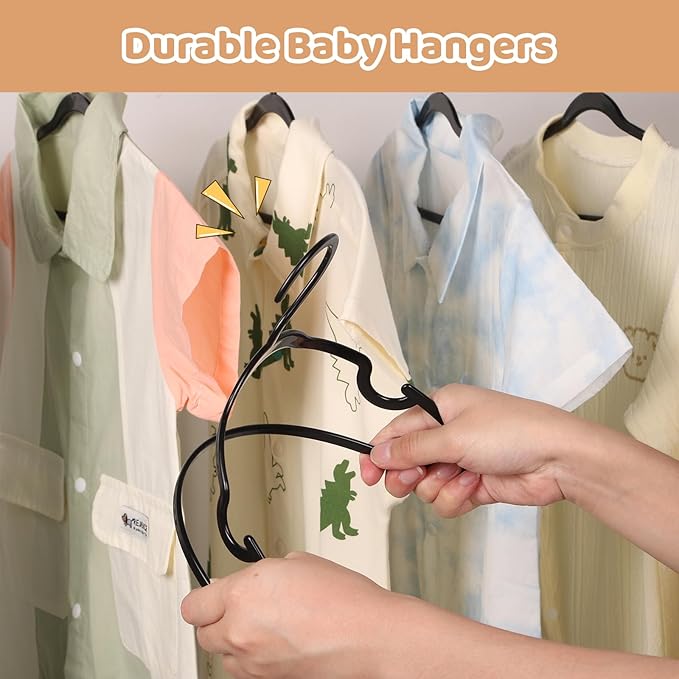 100 Pack Black Baby Hangers 11.42 Inch & 12.91 Inch Each 50 Pack - Kids Non-Slip Clothes Hangers for Infant & Child, Durable Plastic Children's Hangers for Closet, Pants, Coats, Skirts