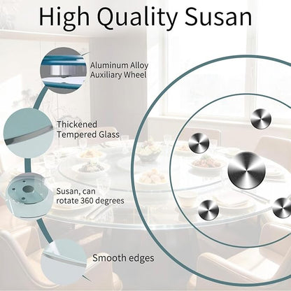 40" Glass Lazy Susan for Dining Table, Glass Turntable Table Centerpiece with 6 Rotating Wheels, 360° Smooth and Silent Spin Tabletop Rotating Tray, for Family Gatherings, Banquets, Weddings, 102 cm