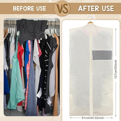 Aliceset 6 Pcs 24 x 50 Inches Cotton Garment Bags for Hanging Clothes, Canvas Suit Bags for Clothes Coats Jackets Shirts Closet Storage Travel Gusseted Hanging Garment Cover