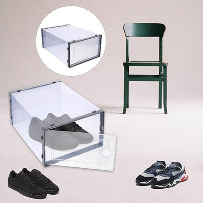 SEWACC 2 Pcs Plastic Shoe Storage Boxes with Drawer Stackable Organizer for Closet, Grey Thickened Shoe Organizer Containers for Sneaker and Boot Storage Style