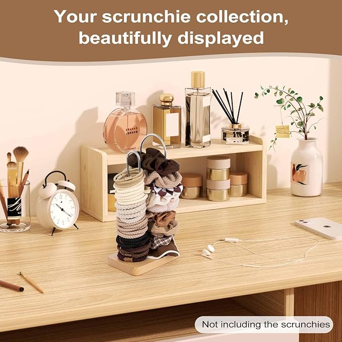SCUNDA 2-Tier Hair Tie Organizer, Modern Scrunchies Storage Tower Holds 50-70 Hair Accessories, Claw Clip Holder, Fashion Countertop Display Stand for Women & Girls(Natural)