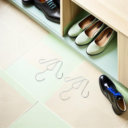 Garneck 4pcs Stainless Steel Shoe Drying Rack with Double Hooks, Hanging Boot Organizer for Closet Storage, Space-saving Shoe Display Rack for Home Use