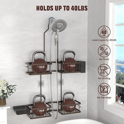 REINHARDT Adjustable Shower Caddy Hanging Rustproof Shower Caddy for Handheld Showerheads, Shower Organizer with Hooks Soap Holder, Anti-Swing Shower Rack Bathroom Accessories, Bronze