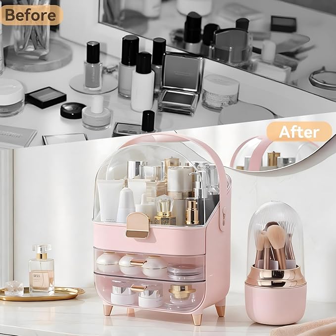 Makeup Organizer Countertop, Skincare Bathroom Counter Organizer, Storage Box Cosmetic Display Cases, Teen Girl Gifts Trendy Stuff Make up Organizers for Vanity, Dresser (Pink)