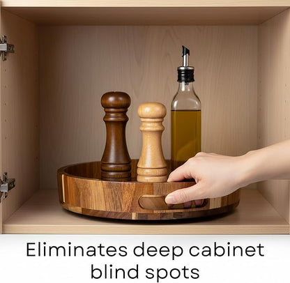 Wooden Lazy Susan for Table Top 12 Inch - Acacia Wood Lazy Susan Turntable Organizer for Kitchen Countertop Dining Table Cabinet - Rotating Tray Centerpiece for Spices Condiments - Large Lazy Susans