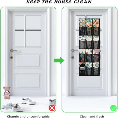 Mandalas Over The Door Shoe Organizer 12 Pockets Over The Door Hanging Organizer for School Butterfly Shoe Holder Hanger Space Saving Wall Hanging Storage