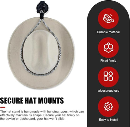 Cowboy Hat Holder for Truck & Car, Cowboy Hat Holder Rack with Suction Cup and Handmade Rope, Cowboy Hat Hanger for Car, SUV, Truck, Home, Universal Truck Accessories (Gray)