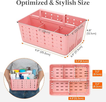 Lifewit Shower Caddy Portable, Cleaning Supplies Caddy Organizer with Handle and Adjustable Dividers, Plastic Shower Basket for Dorm Room Essentials, College, Bathroom, Pink, 2 Packs