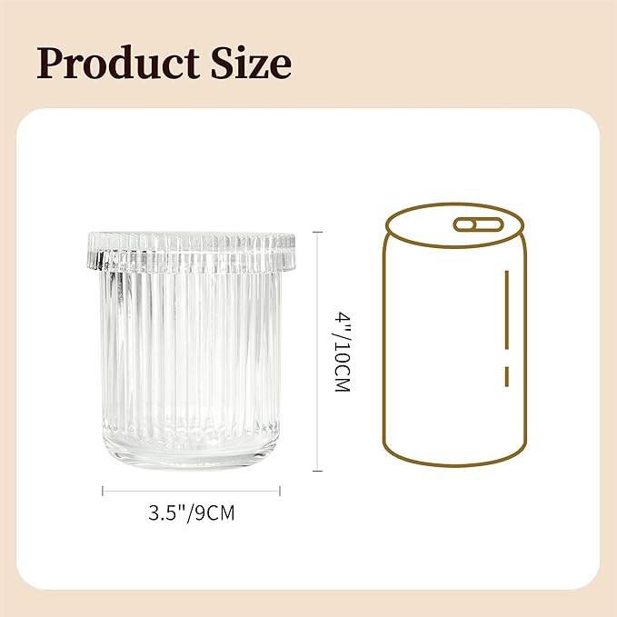 2Pack Vintage Lead-Free Glass Qtip Holder with Dust-Proof Lid, 3.5inch Diameter Storage Canister (Clear)