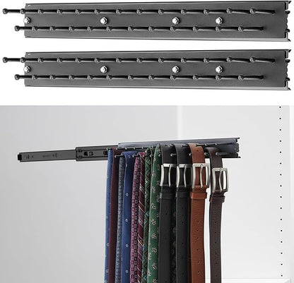 Blulu 2 Pcs 13.8'' Sliding Tie Rack Hangers for Closet, 25(Total 50) Tie Pull Out Wall Mounted Extending Sturdy Metal Belt Organizer Holder for Men Belt Storage, Black