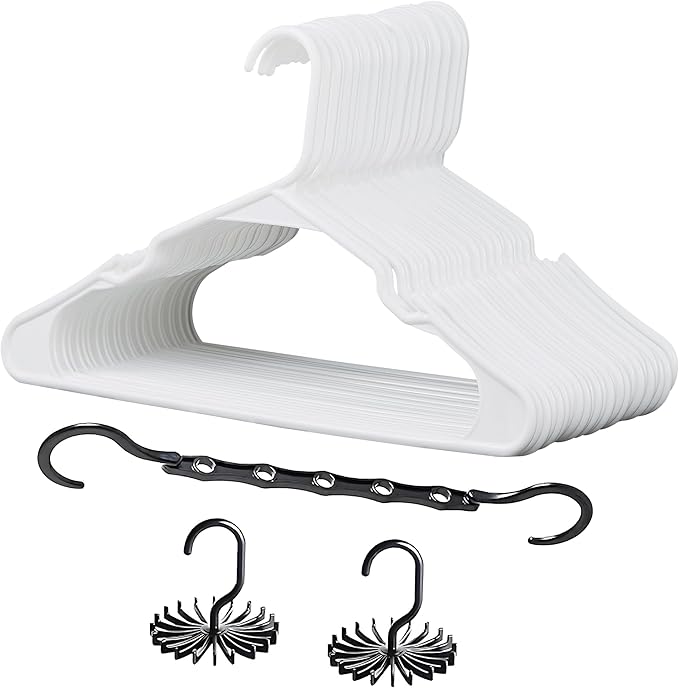VECELO 25 Pack Plastic Hangers-Clothes Hangers Set with Shoulder Non Slip Notches for Closet Space Saving-Heavy Duty Coat Hanger,White