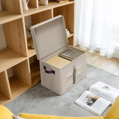 Univivi Storage Bins with Lids, Large Closet Organizers and Storage with Handles & Window, Foldable Fabric Storage Cubes with Lids for Home, Closet, Bedroom, 4 Pack, (Beige, 16.5“ x 12” x 12")