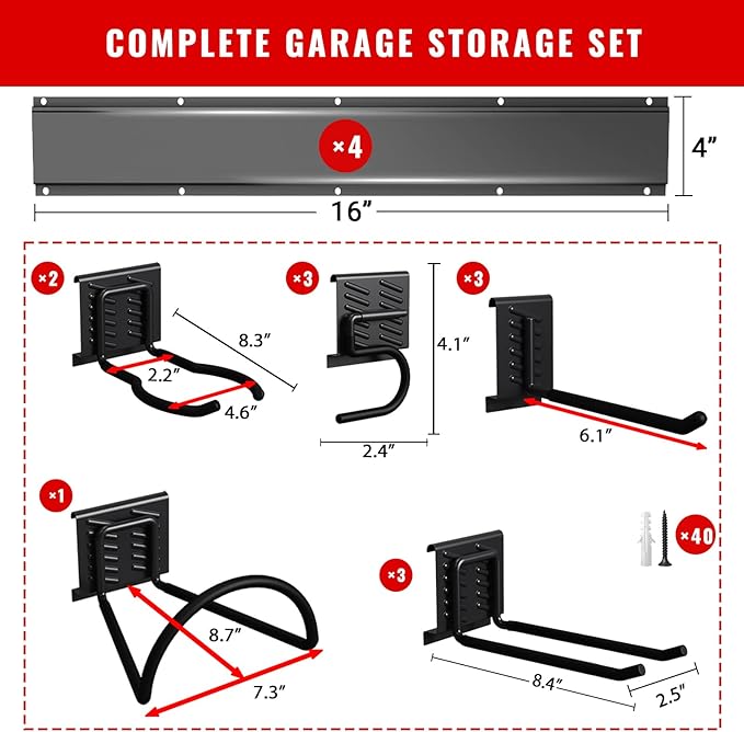 Garage Tool Organizer Wall Mount, Easy to 64inch Install Heavy-Duty Garage Storage System with Adjustable 12 Hooks, Garden Tool Rack for Shovels, Rakes, Yard Tools