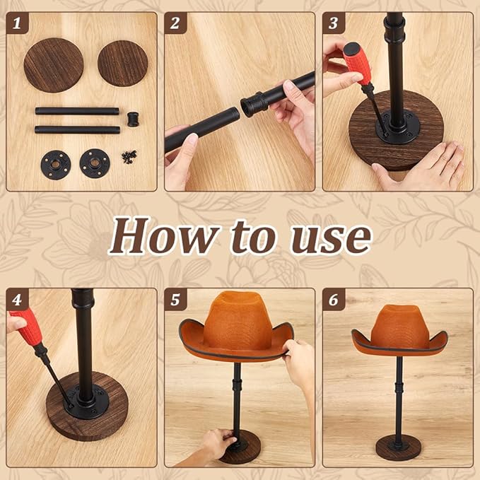PH PandaHall Hat Display Stand Wooden Hat Holder Rack Adjustable Hats Organizer Rustic Hats Storage Stand Tabletop Wig Displays Risers for Home Closet Store Baseball Cowboy Caps Helmet